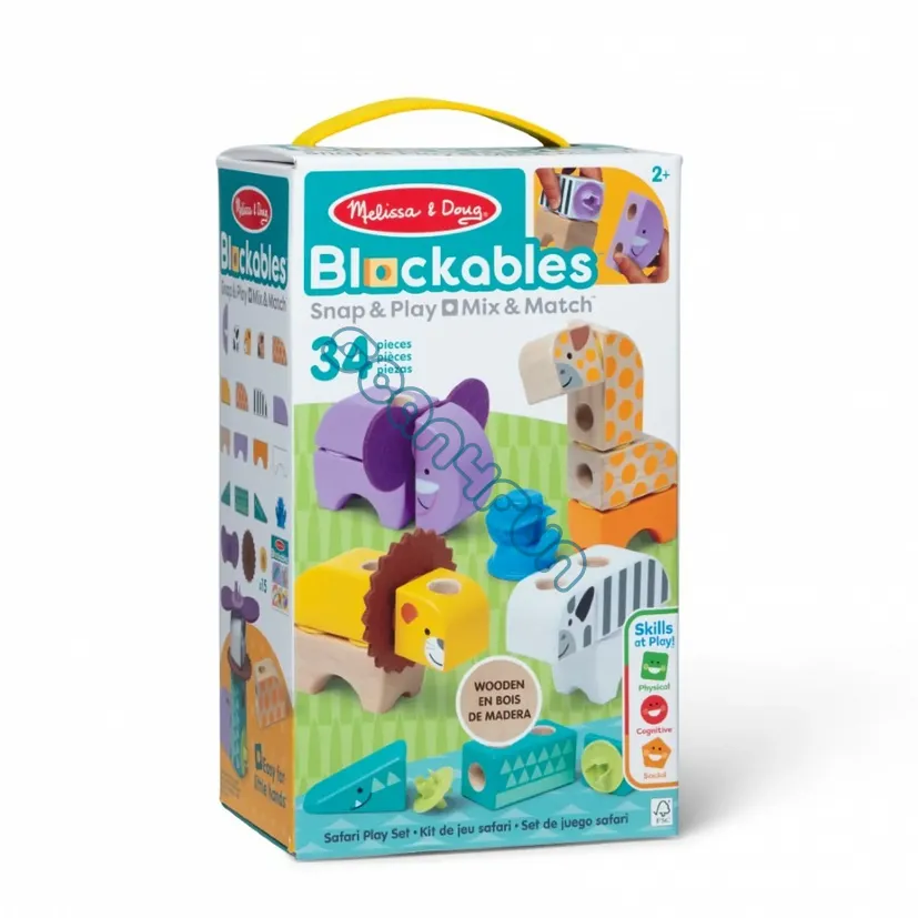 Melissa & Doug Blockables, Zwierzątka Safari, drewniane klocki, 34 elementy