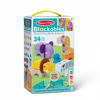 Melissa & Doug Blockables, Zwierzątka Safari, drewniane klocki, 34 elementy